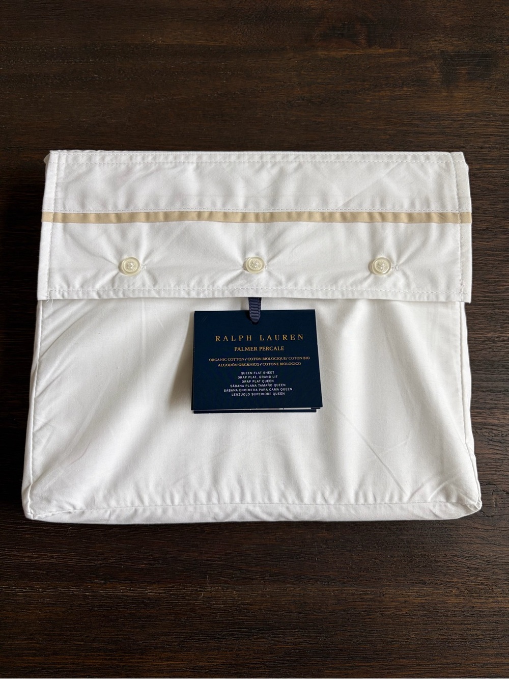 Ralph Lauren Home Organic Cotton Percale Palmer Flat Sheet Queen Size Sand Dune